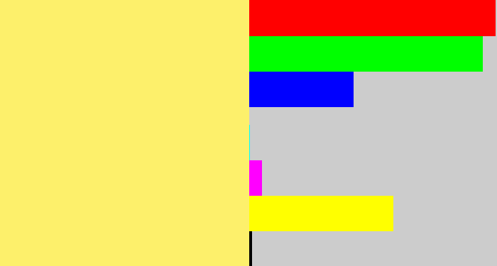 Hex color #fdf06b - yellowish