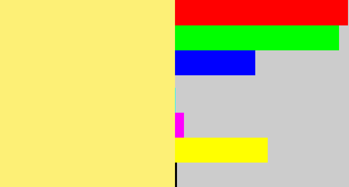 Hex color #fdf076 - sandy yellow