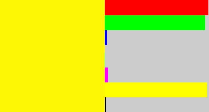 Hex color #fdf604 - bright yellow