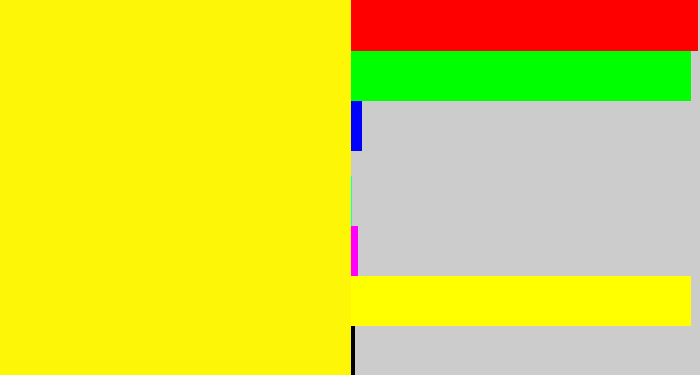 Hex color #fdf707 - bright yellow