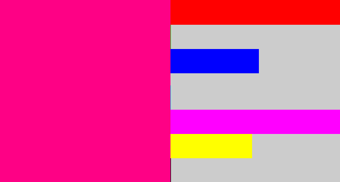 Hex color #fe0185 - strong pink
