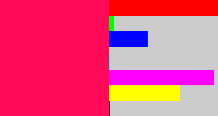 Hex color #fe0a58 - pink red