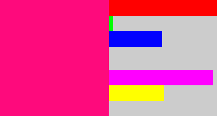 Hex color #fe0a7c - strong pink