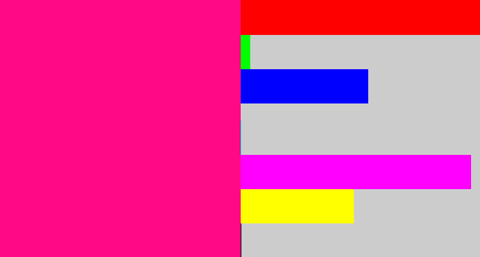 Hex color #fe0a86 - strong pink