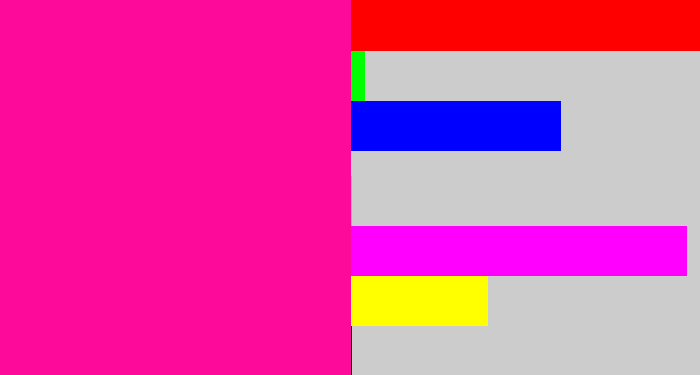 Hex color #fe0a9a - neon pink