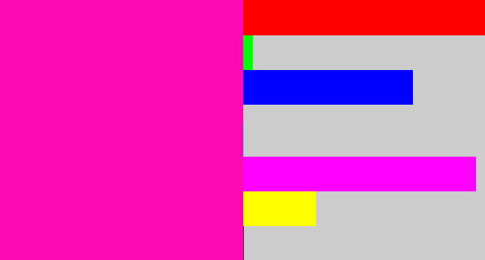 Hex color #fe0ab2 - bright pink