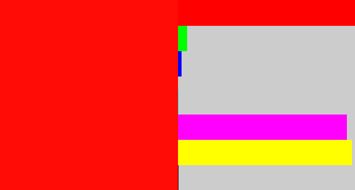 Hex color #fe0c05 - fire engine red