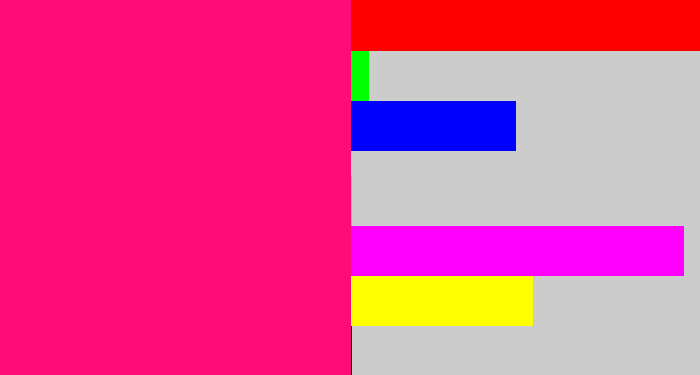 Hex color #fe0c79 - strong pink