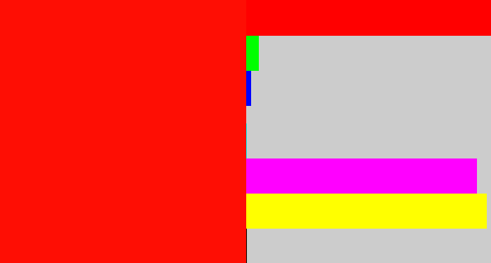 Hex color #fe0e04 - fire engine red