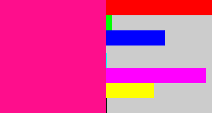 Hex color #fe0e8c - strong pink