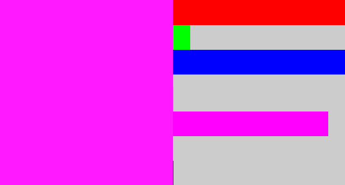 Hex color #fe19ff - pink/purple