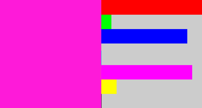 Hex color #fe1ad9 - pink/purple