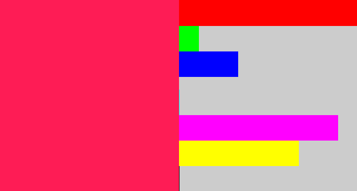 Hex color #fe1c55 - red pink