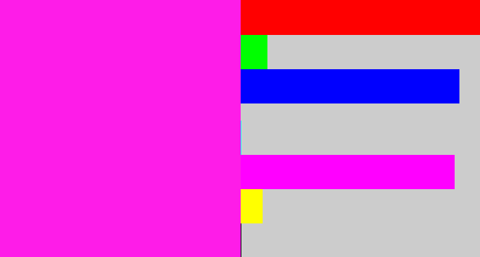 Hex color #fe1ce8 - pink/purple