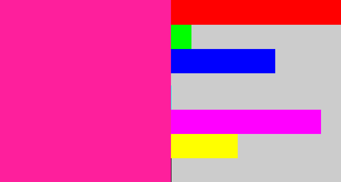 Hex color #fe1f9c - electric pink