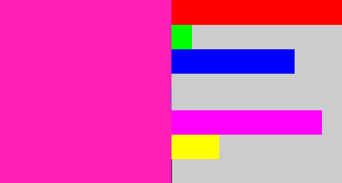 Hex color #fe1fb7 - bright pink