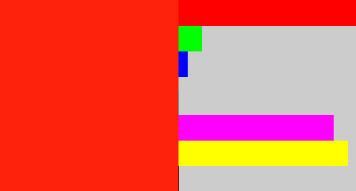 Hex color #fe210c - vermillion