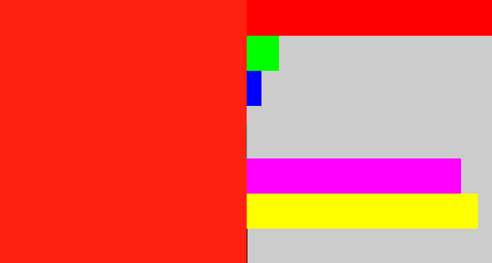 Hex color #fe210f - vermillion