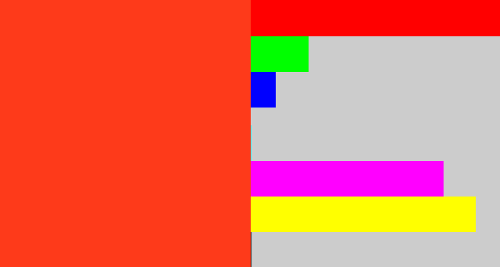 Hex color #fe3a1a - orange red