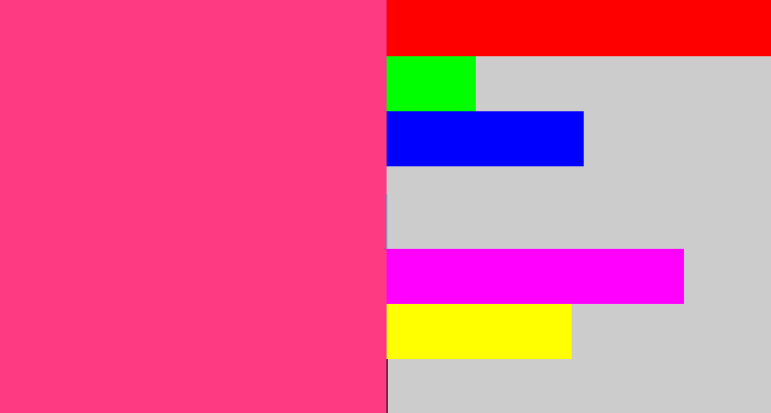 Hex color #fe3a83 - warm pink