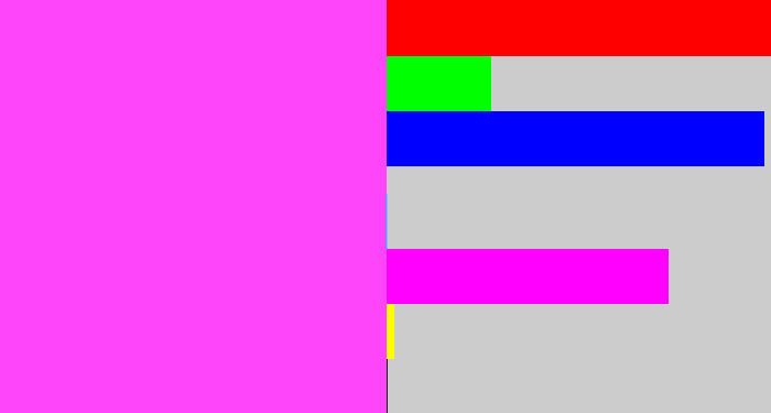 Hex color #fe45fa - violet pink
