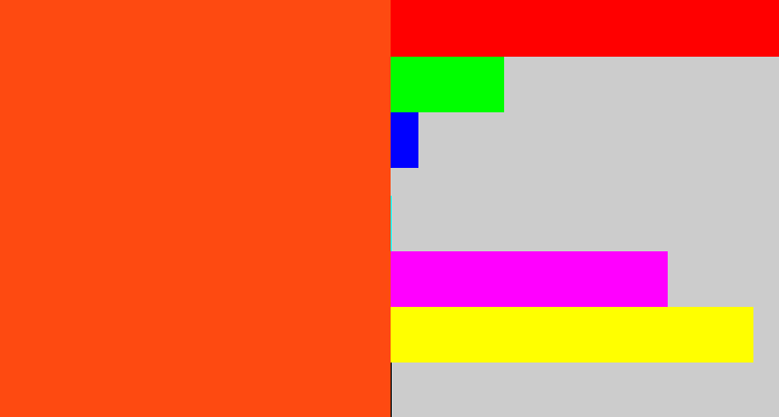 Hex color #fe4a11 - orangered