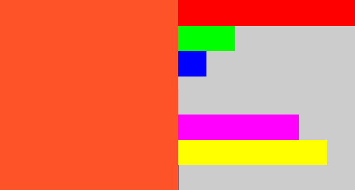 Hex color #fe5229 - orangey red