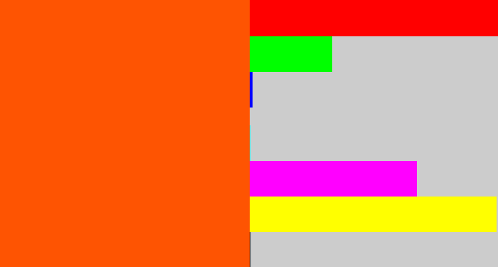 Hex color #fe5402 - bright orange