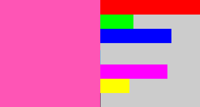 Hex color #fe55b5 - bubble gum pink