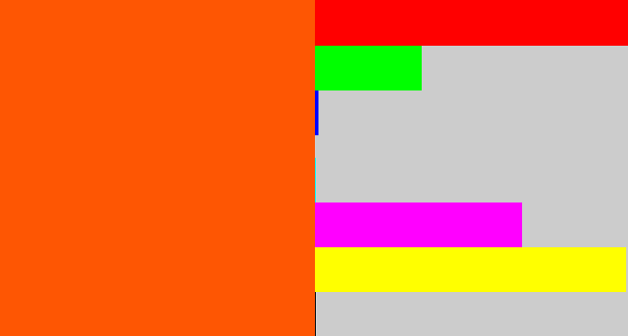 Hex color #fe5603 - bright orange