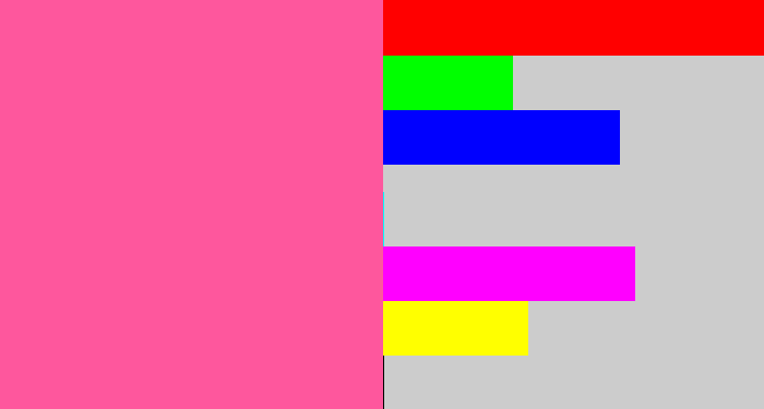 Hex color #fe579d - medium pink