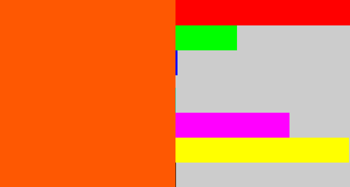 Hex color #fe5802 - bright orange