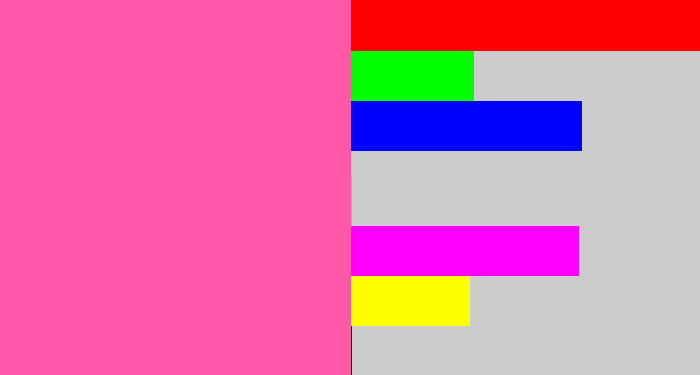Hex color #fe59a8 - bubble gum pink