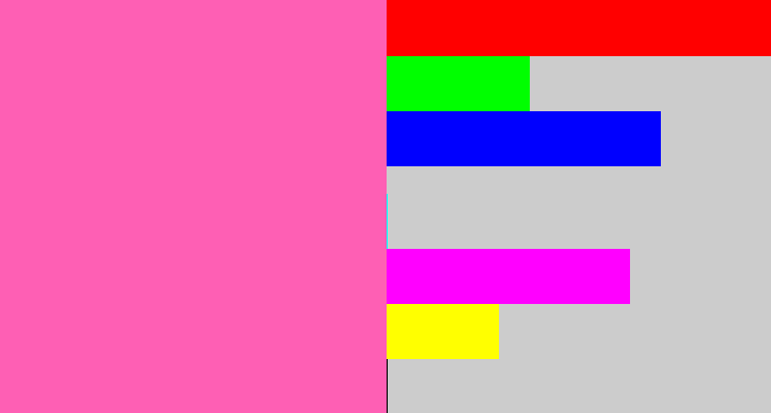 Hex color #fe5fb4 - bubble gum pink