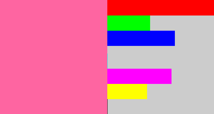 Hex color #fe65a1 - bubble gum pink