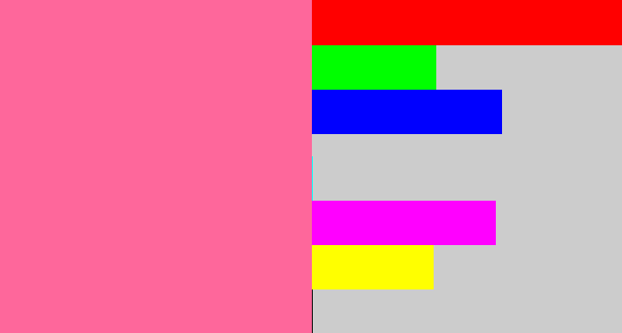 Hex color #fe679b - medium pink