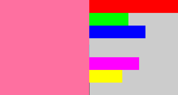 Hex color #fe70a0 - bubble gum pink
