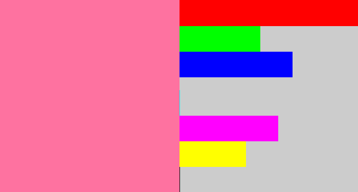 Hex color #fe72a0 - carnation pink