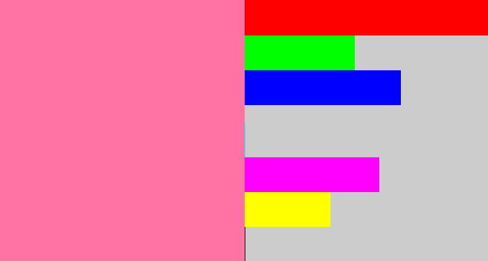 Hex color #fe73a4 - carnation pink