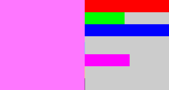 Hex color #fe77ff - violet pink
