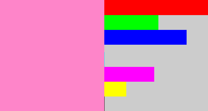 Hex color #fe85c9 - bubblegum pink