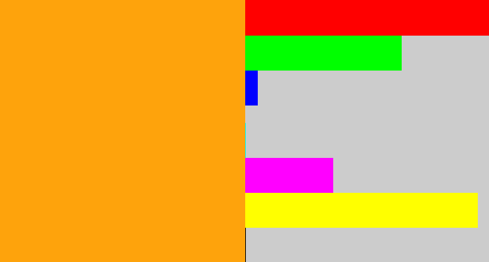 Hex color #fea30c - yellowish orange