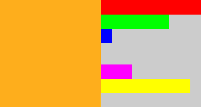 Hex color #feae1c - orangey yellow