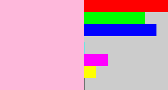 Hex color #feb8db - powder pink