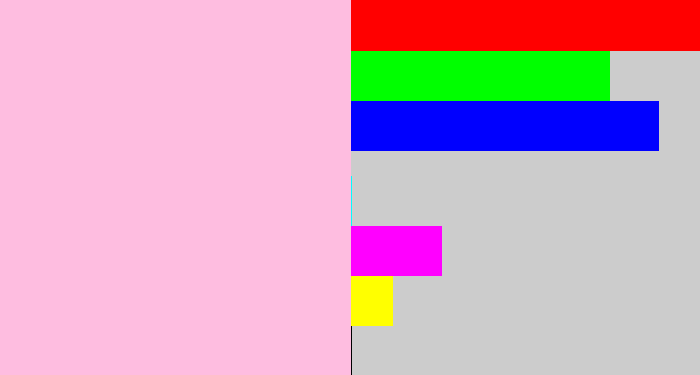 Hex color #febde0 - pale pink