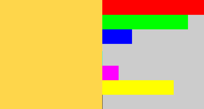 Hex color #fed64b - maize