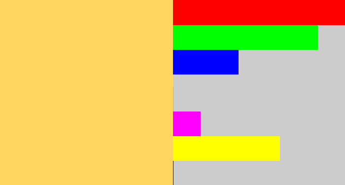 Hex color #fed660 - light mustard