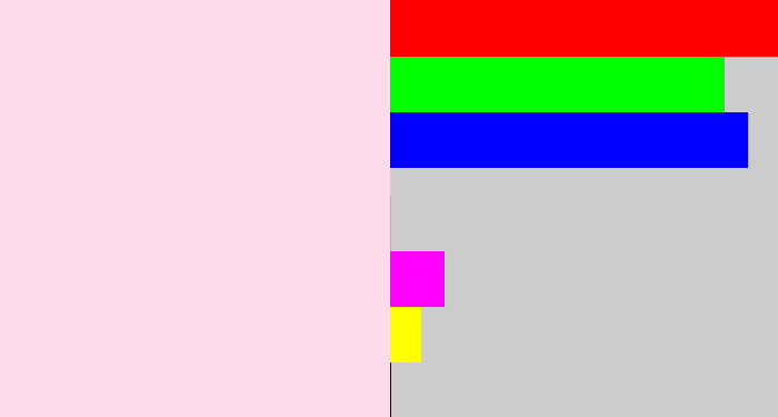 Hex color #fedbea - light pink