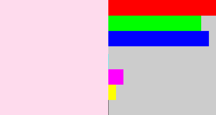 Hex color #fedbed - light pink