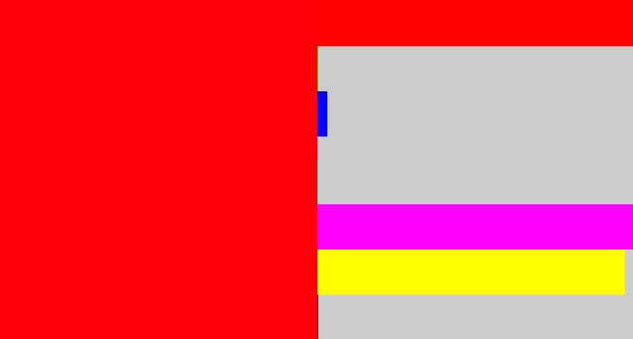 Hex color #ff0008 - bright red